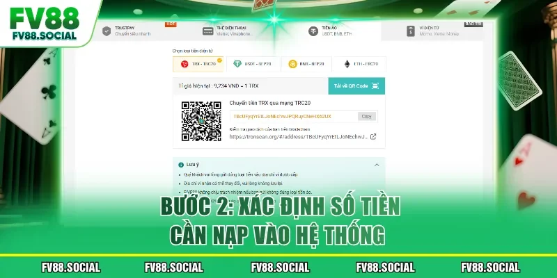 Bước 2: Xác định số tiền cần nạp vào hệ thống